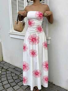 YkhahaMainGRL Vestido bandeau con cintura ceñida y estampado de lunares, estilo vacacionalYkhaha - Multicolor 6 - Ver 4