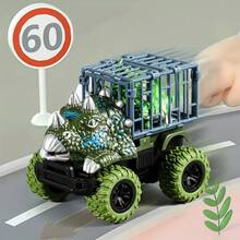 Camión de dinosaurios de juguete extraíble, camión de transporte de coches, juguetes con figuras de dinosaurio para niños pequeños, juegos de dinosaurios t-rex, camión monstruo - Tiranosaurio verde - Ver 4