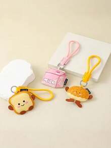 Cute Breakfast Food PU Leather Keychain, Toast Milk Pineapple Bun Cartoon Pendant, Creative Bag Charm, Car Key Chain, Student Backpack Decor, High-Quality Girly Accessory, Great Gift For Friends And Birthdays - Multicolor - View 2