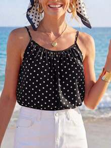 Camiseta de tirantes con pliegues con estampado de cebra para mujer - Negro 2 - Ver 4