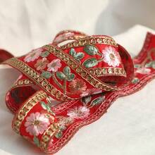 1/5碼優雅花卉刺繡亮片蕾絲飾邊，金邊透明縫製緞帶，適用於婚紗、包袋、手工藝品、窗簾、齋月服飾、禮物包裝 - 多色B - 查看 8