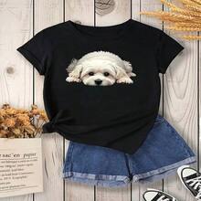 Women's Casual T-Shirt - Geometric Pattern Print - Elastic Comfort - Crew Neck, Short Sleeve - Machine Washable - Black - View 9