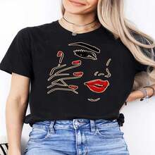 Fashionable Casual T-Shirt For Women With A Round Neck And Short Sleeves, Ideal For Everyday Wear And Sports. Features A Striking Magician Hat Print Design, Perfect As A Gift For Friends And Family. - 灰色 - 查看 4