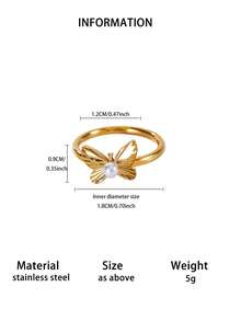 1PC Elegant Pearl Butterfly Rings For Women 18K Gold Plated Stainless Steel Butterfly Ring Aesthetic Wedding Party Jewelry Gift - Multicolor - View 7