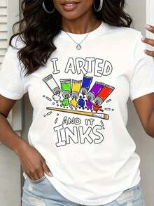 T-Shirt With A Design Of Paintbrushes, Ink Tubes And Paint By I Arted And It - White - View 1