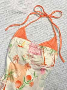 Top halter con estampado de frutas, diseño sin espalda, estilo casual de vacaciones, chaleco de 2 en 1 con bloques de color, adecuado para fiestas, citas, playas, carnavales y otras ocasiones, la elección perfecta para el verano.Top de playa, ro - Multicolor 9 - Ver 3