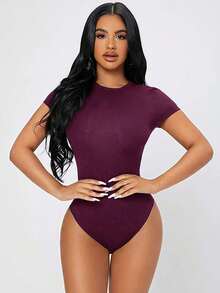 Body ajustado de mujer casual de corte slim en color liso - Morado - Ver 7
