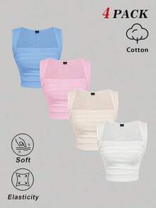Top de tirantes fruncido de color sólido para mujer en verano - Multicolor 4 - Ver 11