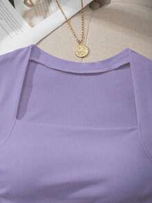 Camiseta sin tirantes con cuello cuadrado, cintura fruncida y sujetador acolchado sin aros - Púrpura malva - Ver 7