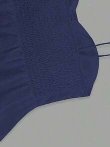 1 pieza Blusa casual sin mangas con volantes en el bajo, Elegante top tubo minimalista francés de color blanco puro, Camiseta sin mangas ajustada para vacaciones y viajes, Ligera camiseta con lazo delantero, Ropa exterior sexy tipo babydoll que acentúa las curvas, Primavera/Verano/Otoño - Azul marino - Ver 6