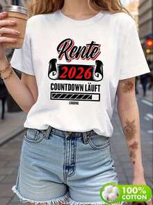 Plus Size Women's Clothing, 2026 Retirement Countdown T-Shirt - Y2K Style, Short Sleeve, Crew Neck With 2026 Print - Casual Retirement Party Gift For Teachers//Firefighters (Fall 2026 Edition) - Comfortable For Four More Years! - 白色的 - 查看 1