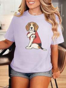Beagle T-Shirt With Tattooed Dog Illustration, "Love" Graphic Tee For Pet Owners, Unique Retro Clothing For Animal Lovers. - 多色 1 - 查看 1
