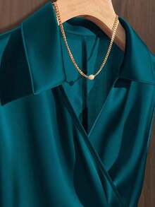 Camisa de mujer con estampado de flores silvestres, cuello, sin mangas, con lazo en la cintura - Azul - Ver 6