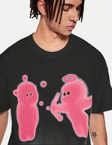Camiseta Gráfica Oversize para Hombre Vamtac, Estilo Y2k Vintage con Diseño de Flecha de Cupido, Manga Corta, Ropa Urbana 2JHC - Negro - Ver 3