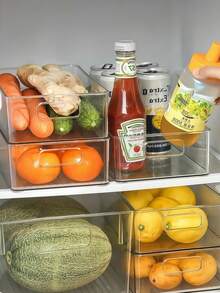1/2/5个装透明塑料储物盒，食品储藏室收纳盒和容器，冰箱收纳盒，厨房橱柜收纳盒，家用浴室冰箱冷冻室储物盒，食品储存和整理套装 - 無色 - 查看 4