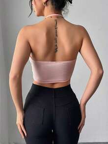 Camiseta ajustada con cuello en V profundo y estampado floral de malla elegante y sexy para mujer, ideal para el verano y las vacaciones - Rojo - Ver 2