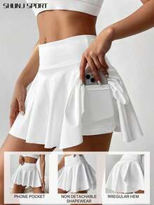 Pantalón falda de tenis de cintura alta blanco, pantalón corto/falda 2 en 1 antideslumbrante para golf/bádminton/fitness con bolsillos, falda pantalón deportiva de verano para yoga, correr al aire libre, nueva ropa de mujer en negro - Blanco - Ver 3
