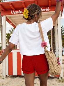 VintageSHEIN LUNE Women's T-Shirt, Casual Street Style Graphic Short Sleeve T-Shirt, Cute Summer Top, Summer Outfits For Women - White - View 2