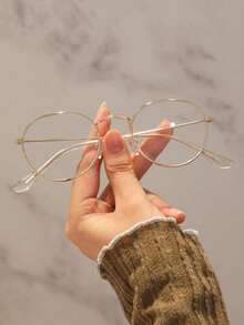 1 Pair Metal Geometric Shaped Premium Exquisite Design Women's Transparent Glasses, Suitable For Reading, Beach Party, Back To School Season, Holiday Gift, Business Office Attire Accessory - Clear - View 11