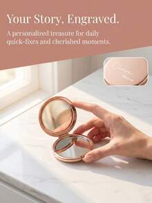 Custom Pocket Mirror Comb Set, Personalized Mini Makeup Mirror With Name & Text Design, Wooden Comb, Customized Compact Beauty Accessories For Travel Purse Vanity Use, Customizable Elegant Grooming Gift For Bridesmaids Friends Family - Coffee - View 2