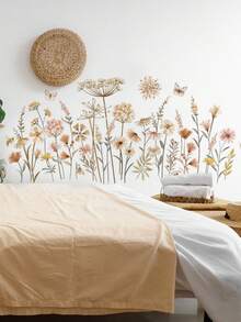 2 piezas Pegatinas de pared con estilo bohemio y flores, patrón de flores silvestres y plantas, vinilos decorativos extraíbles para la habitación de los niños, la sala de estar/fondo de sofá, decoración de pared - estilo bohemio - Ver 4