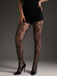 GNIM HL 1/2 paires de collants résille à motif floral vintage pour femmes. Collants transparents sexy à taille haute pour femmes, idéaux pour la boîte de nuit - Noir - Voir 6