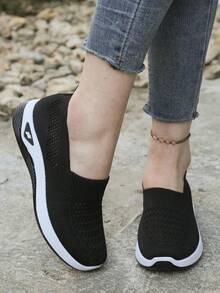 Women's Orthopedic Comfort Slip-On Sneakers - With Arch Support And Skin-Friendly Foam, All-Day Lightweight Walking Shoes, Non-Slip PVC Sole - Suitable For Nurses, Teachers, Standing And Running Errands, Orthopedic Shoes, Exquisite Pressure-Relieving Design, Beautiful Embroidery, Soft Cushioning, Suitable For Long-Term Standing Work Shoes, Casual Women's Shoes - 323 Đen - Xem 3