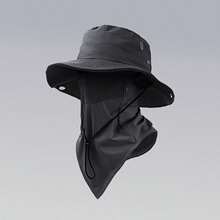 (Hat + Face Mask) Outdoor Wide-Brimmed Sun Hat, Solid Color, Foldable Brim, Beach Fishing Hat, Suitable For Beach Fishing, Hiking, Outdoor Work, Breathable, Drawstring Closure, Elastic Breathable Mesh Ice Silk Face Mask Can Block Mosquitoes. - Multicolor - View 12