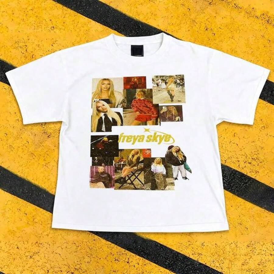 Freya Skye Graphic T-Shirt - Vintage Photo Collag Printed Short Sleeve Cotton Casual TeeBlusas Para Dama Y Hombre Playeras Oversize Blusas Frescas Para El Calor Envio Nacional - Blanco - Ver 1