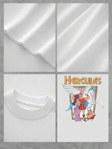 Illustration Inspired By Greek Mythology Showing A Brave Hero Alongside An Elegant Goddess, A Winged Horse And A Funny Creature Symbolizing Strength And Friendship. Comfortable And Modern Women's T-Shirt For Everyday Wear - 白色 - 查看 4