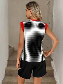 Camiseta casual de mujer con bloques de color y rayas, de verano - Multicolor 2 - Ver 2
