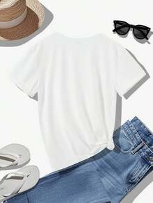 Camiseta Navideña de Manga Corta para Mujer con Estampado de Santa, Rudolph y Muñeco de Nieve - Cuello Redondo Casual, Regalo Festivo para Fiestas de Navidad, Reuniones Familiares y Outfits de Invierno (Renos, Bastones de Caramelo, Campanas), Tops para Mujer, Camisetas para Mujer, Camisetas Navideñas para Mujer, Tops Lindos - Blanco - Ver 2