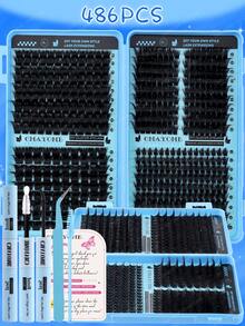 486/558 Cluster D-Roll Fluffy And Comfortable False Eyelash Set, Including Sunflower, Oblique Flying Single Cluster False Eyelashes, Suitable For Beginners Eyelash Tutorial, Thick And Dense DIY Segmented False Eyelashes, Including Glue, Sealer, Tweezers, Eyelash Brush, Magnifying Eye Makeup, Lightweight And Reusable - Multicolor - View 8