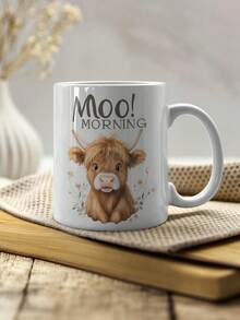 11oz weiße Keramik Kaffeetasse mit niedlichem floralem Hochlandrind "Muh! Morgen" Design, Bauernhof-Tier-Thema, mikrowellen- und spülmaschinengeeignet, perfektes Geschenk für Rinderfans, Bauernhof-Enthusiasten, Landhausküchen-Dekoration, ideal für Kaffee, Tee und heiße Getränke - Verschiedenfarbig - Übersicht 8