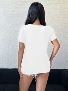 Camiseta Casual Estilosa Versátil con Estampado - Blanco - Ver 4
