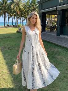 Women's Summer Casual Vacation Embroidered Camisole Dress Elegant - Apricot - View 1