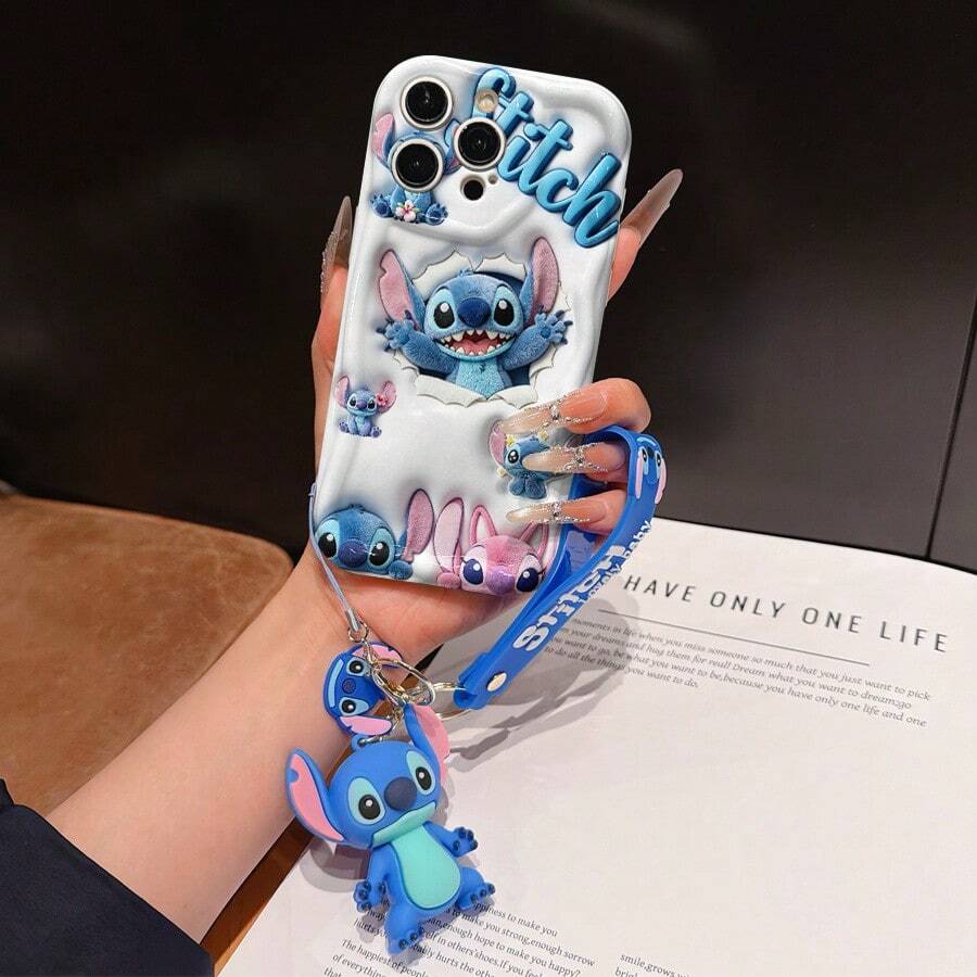 Disney Lilo And Stitch Phone Case : 3D Fluffy Pattern Border Protector Phone Soft Phone Case With A Free Cute Stitch Bracelet Chain Lanyard, Stitch, Lilo, Angel, For Apple 17 Promax 17 Pro 16 15 14 13 12 11 Pro Max XS Max X XR Soft Cover Summer Phone Case - trắng - Xem 1
