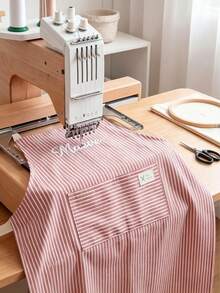 Personalized Striped Apron With Pockets, Embroidered Baking Kitchen Workwear - Multicolor - View 5