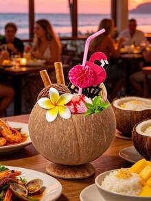 1pc Hawaii Theme Party Polished Coconut Cup, Reusable Coconut Shell Coconut Cup For Dessert, Ice Cream, Suitable For Wedding, Graduation Party, Summer Pool Party Decor - Polished Version - View 8