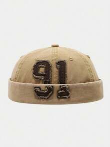 1pc Vintage European And American Washed Distressed 91 Beanie Hat, Retro Numeric Fashion Versatile - A - View 16
