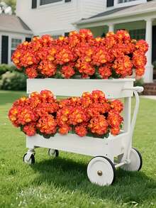 2/4/6 Tiges de Géranium Artificiel - Fleurs Orange d'Automne Réalistes avec Feuilles Vertes, Convient pour la Décoration Intérieure et Extérieure, Parfait pour le Jardin, le Porche, la Terrasse, la Jardinière de Fenêtre et le Pot Suspendu, Décoration de Jardin, Plante sans Entretien, Arbuste Floral Artificiel pour l'Extérieur - Orange brûlé - Voir 6