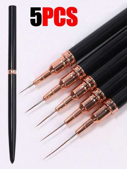 1pc/5pcs Professional Detail Nail Paint Liner Brush Set,5 Small Polish Design Technique Nail Tip Fine Line Stripe Brush, 7/9/11/ 15/20mm Tight Body Length Brush Nail Drawing Pencil(Black)Paint Drawing Liner Nail Art Tools,Double-Ended Nail Point Drill Pen, UV Gel Painting Nail Design Brush Pen, Nail Dotting Pen Brush Kit Nail Art Tool,For Home Use And Professional Nail Salon.