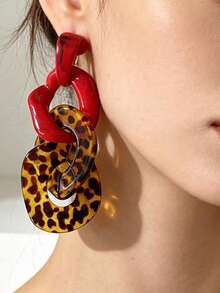 1 Pair Geometric Abstract Retro Style Red & Blue Acrylic Earrings - Multicolor - View 4