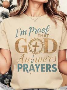 Camiseta clásica con la frase Soy prueba de que Dios responde a las oraciones, declaración de fe cristiana para mujeres, ropa de inspiración religiosa, top con mensaje espiritual, blusas casuales para mujeres. - Albaricoque - Ver 7