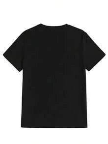 Camisetas de manga corta estampadas, sencillas, informales y bonitas para niños y niñas. - Negro - Ver 2