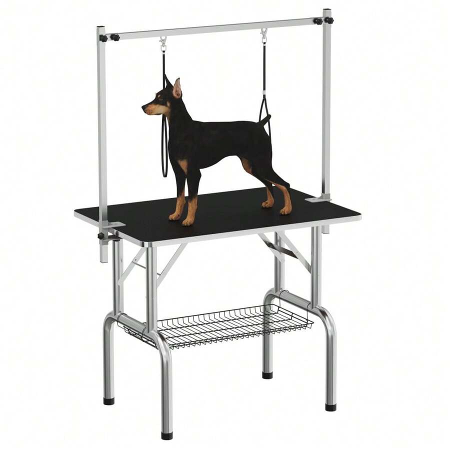 Dog Grooming Table,Adjustable Height Arm, Restraints, Non-Slip Surface, Non-Slip Surface, Portable Trimming & Bathing Station, - Black Mat - View 1