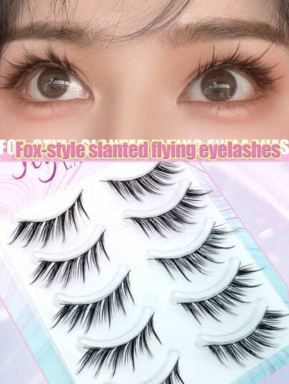 5 Pairs Natural Long Comfortable Lightweight Curly Fox Eye Lashes, Elongating Fox Tail Eyelashes, Reusable False Eyelashes For Travel Wear