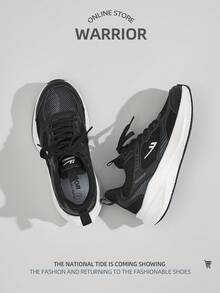 WARRIOR 1双女士系带运动休闲运动鞋，舒适轻便透气，适合户外跑步，时尚百搭，夏季必备 - 黑與白 - 查看 6