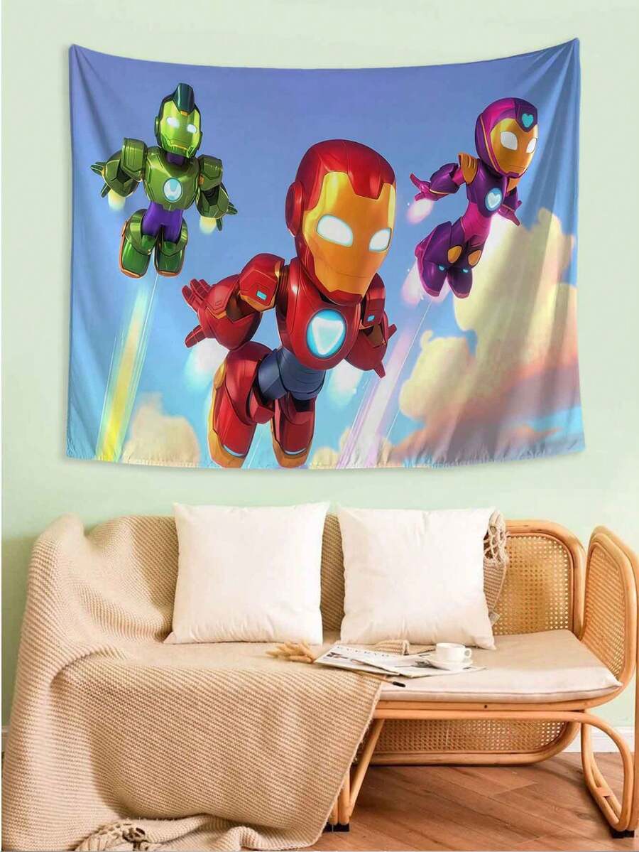 1 tapiz de Iron Man de M-arvel, decoración de pared con estilo de dibujos animados, arte colgante con escena de cielo brillante, perfecto para dormitorio, sala de estar, residencia estudiantil, apartamento, estudio, fondo para fiestas, ideal para decoración de habitaciones con temática de cómics y superhéroes, agrega un toque heroico y fantástico al espacio vital, ideal para sesiones de fotos y espacios de fans. - Multicolor-a - Ver 1