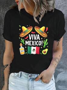 The Women's T-Shirt Is A Casual Short-Sleeved, Round-Neck T-Shirt With A Mexican Live-Streaming Print, Perfect For Spring And Summer, Designed For Women. - 黑色 - 查看 7